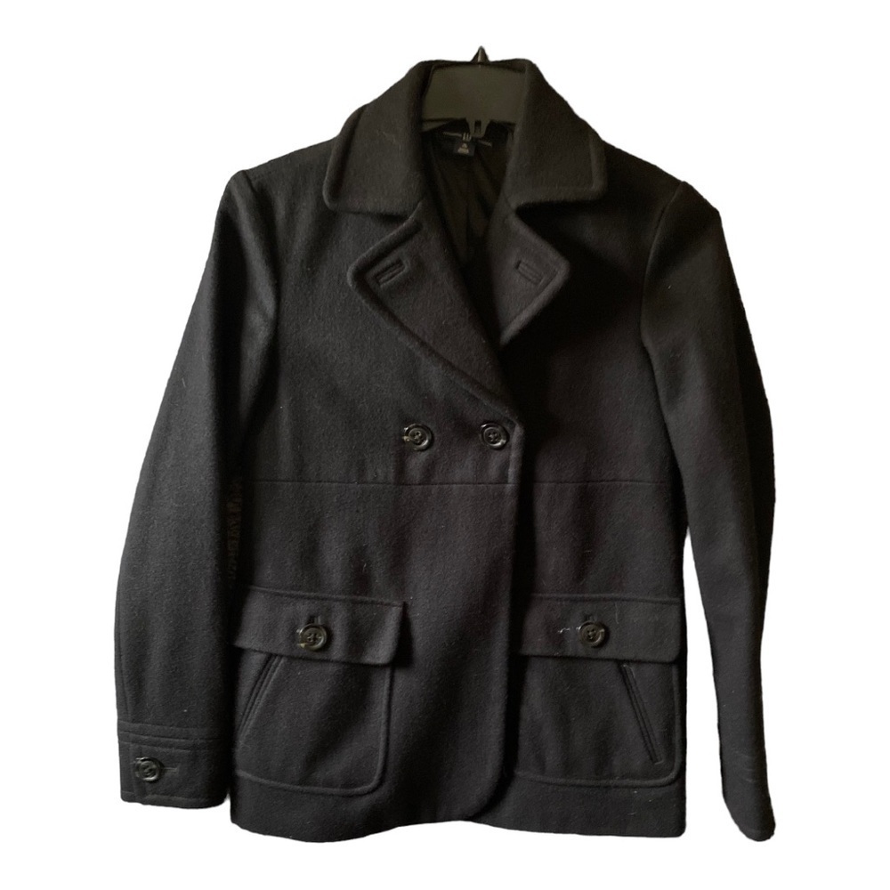 Gap Women's Black Wool Blend Pea Coat Winter Button Up Lined Size Medium